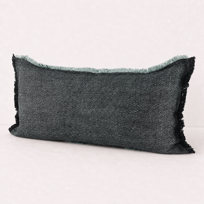 Charcoal Fringe Linen Pillow Cover