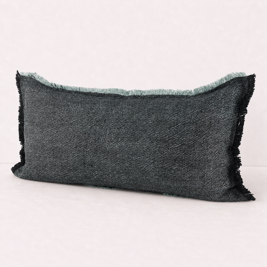 Charcoal Fringe Linen Pillow Cover