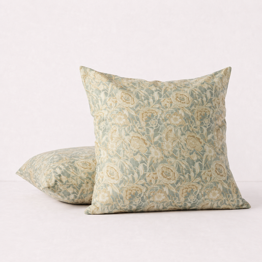 Vintage Floral Decorative Throw Pillow Cover- Green