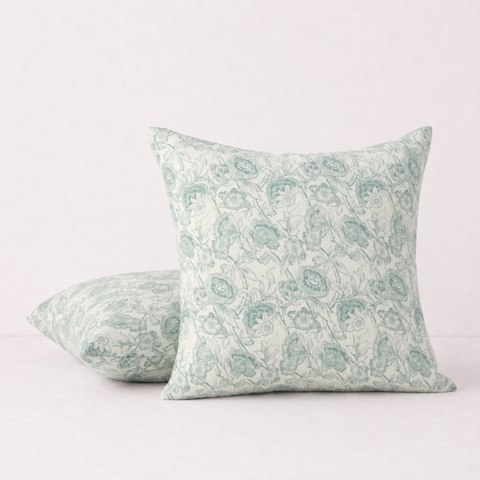 Vintage Floral Decorative Throw Pillow Cover- Blue