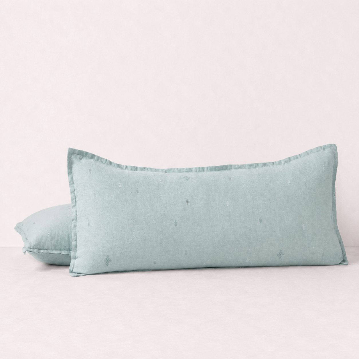 Minimal Embroidered Linen Throw Pillow Cover- Blue