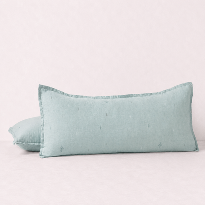 Minimal Embroidered Linen Throw Pillow Cover- Blue