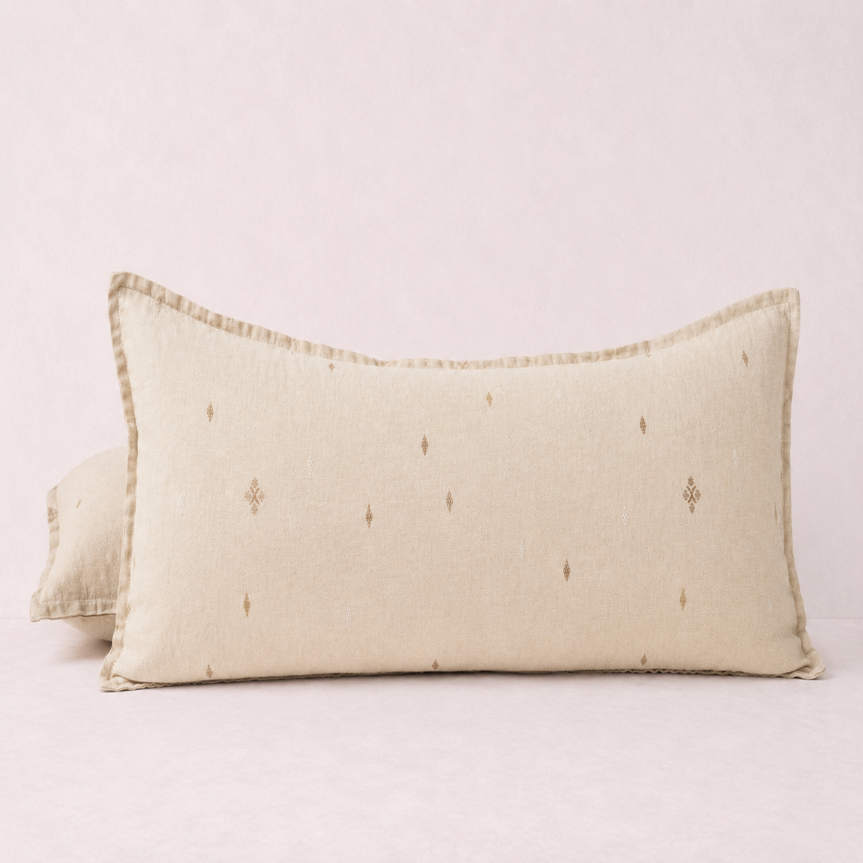 Minimal Embroidered Linen Throw Pillow Cover- Beige