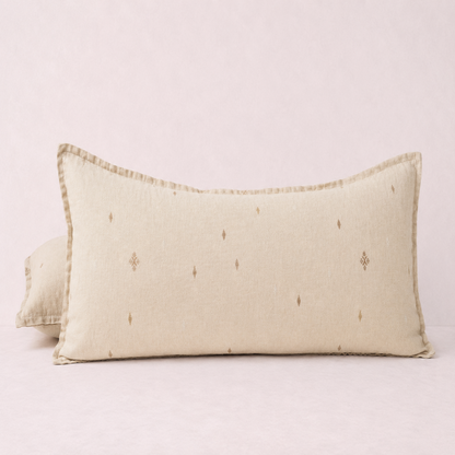 Minimal Embroidered Linen Throw Pillow Cover- Beige