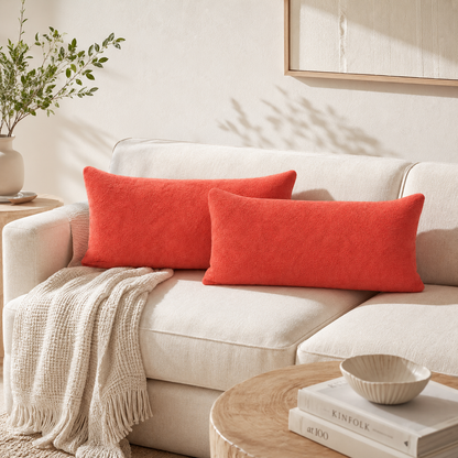 Coral Plush Lumbar Pillow Cover