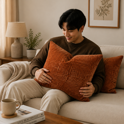 Thick Textured Slubby Couch Pillow Covers -Orange