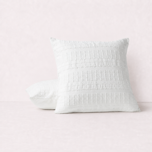Textured Grid Stripe Decorative Throw Pillow Cover- White