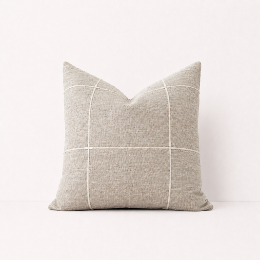 Embroidered Farmhouse Style Striped Pillow Cover- Brown