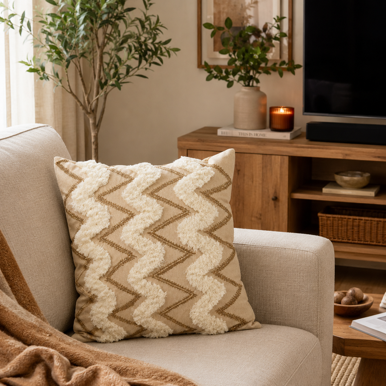 Textured Zigzag Throw Pillow Cover