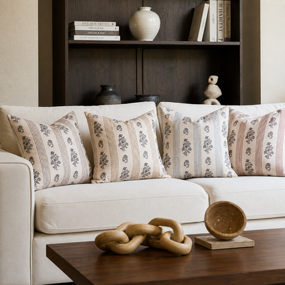 Rustic Floral Throw Pillow Cover- Beige