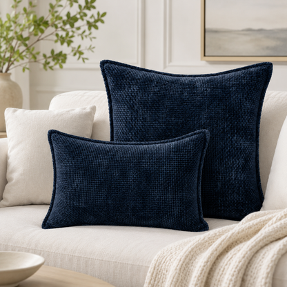 Luxury Chenille Throw Pillow Covers- Navy