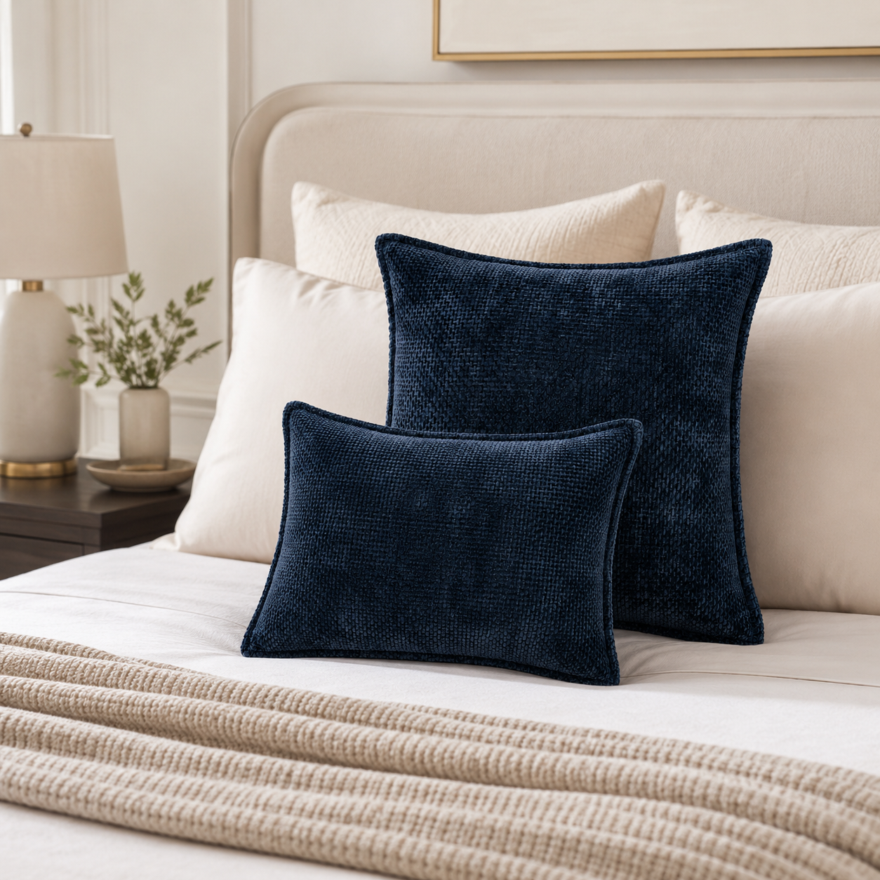 Luxury Chenille Throw Pillow Covers- Navy