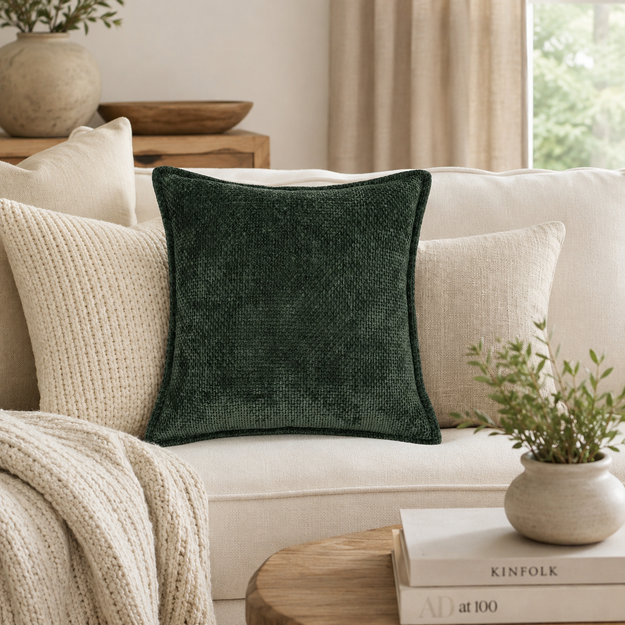 Luxury Chenille Throw Pillow Covers- Green