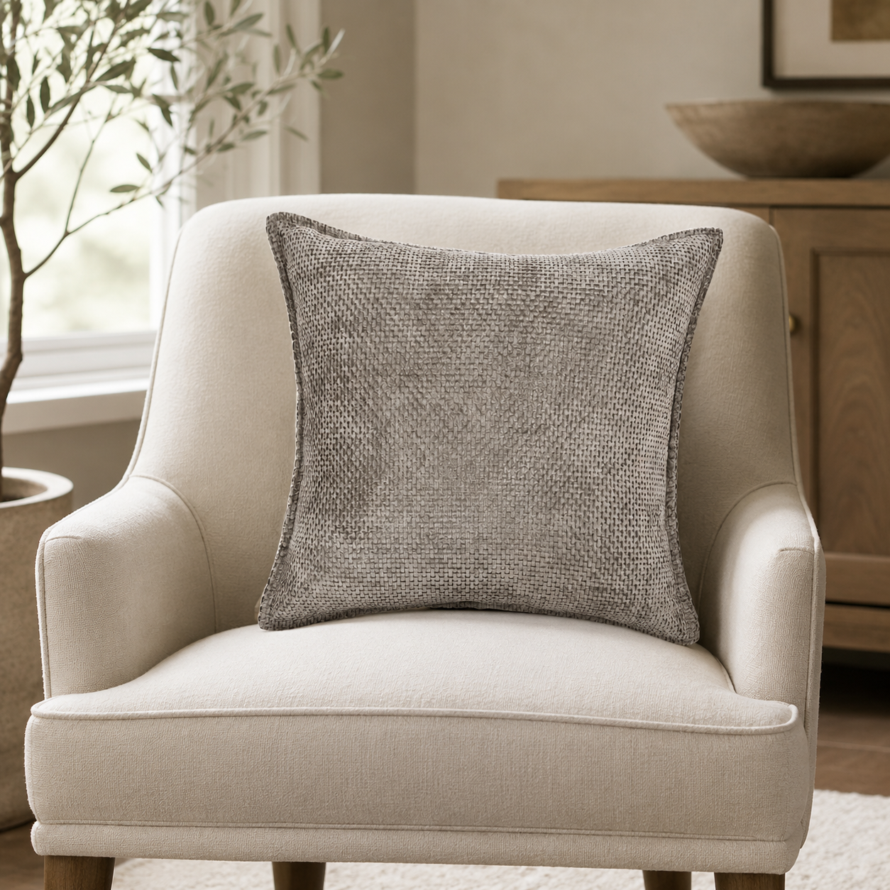 Luxury Chenille Throw Pillow Covers- Grey