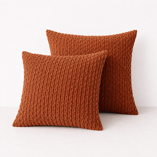 Rustic Textured Throw Pillow Covers- Orange