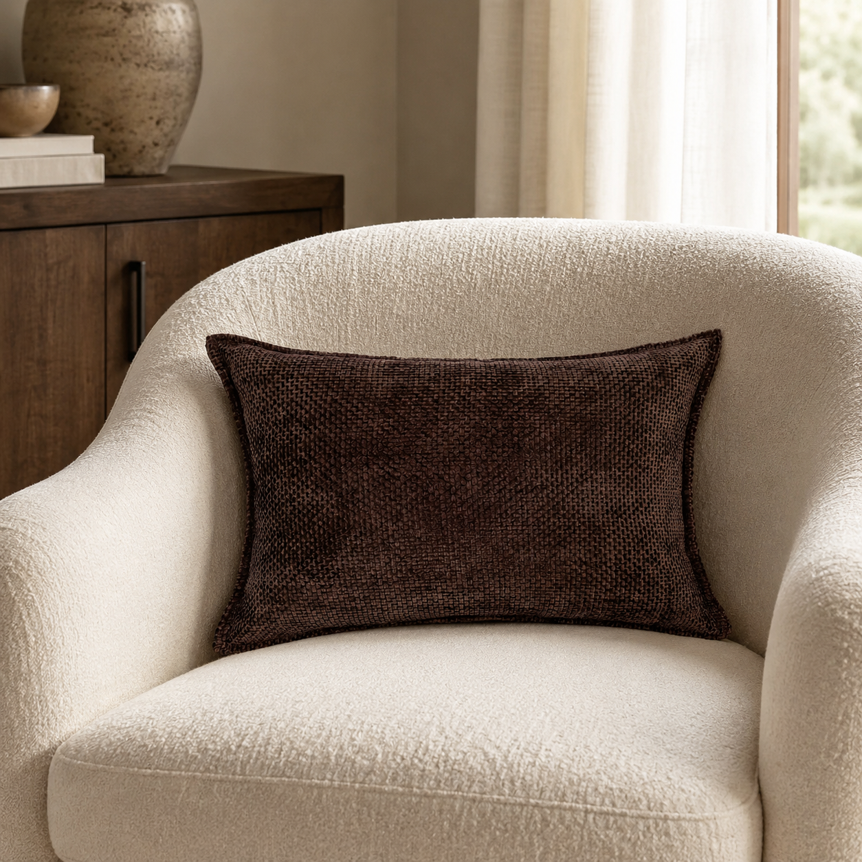 Luxury Chenille Throw Pillow Covers- Brown