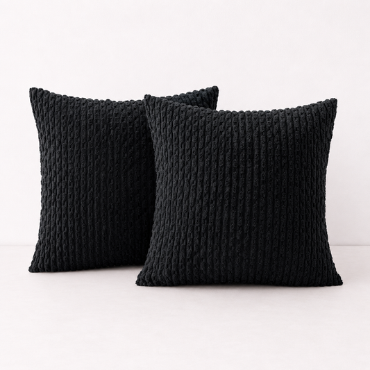 Rustic Textured Throw Pillow Covers- Black