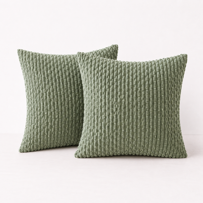 Rustic Textured Throw Pillow Covers- Sage Green