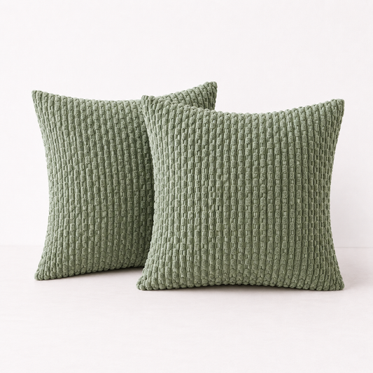 Rustic Textured Throw Pillow Covers- Sage Green