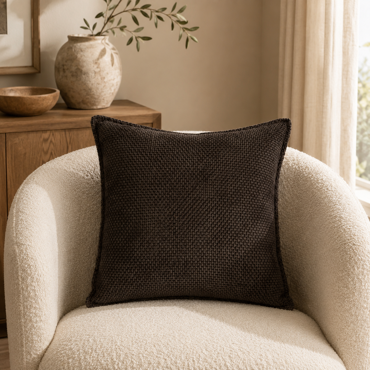 Luxury Chenille Throw Pillow Covers- Brown
