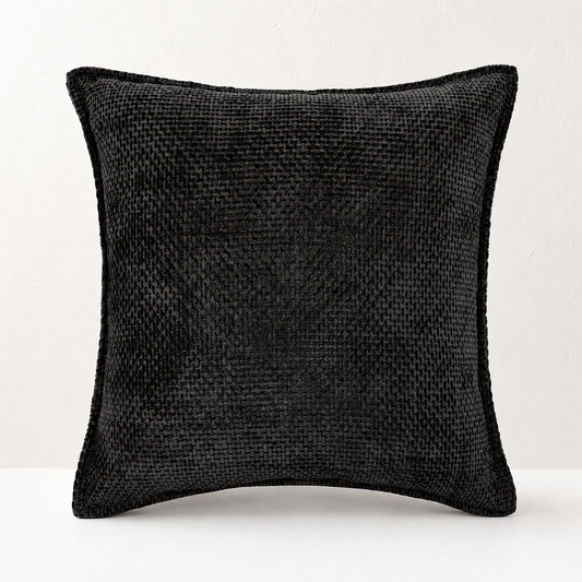 Luxury Chenille Throw Pillow Covers- Black