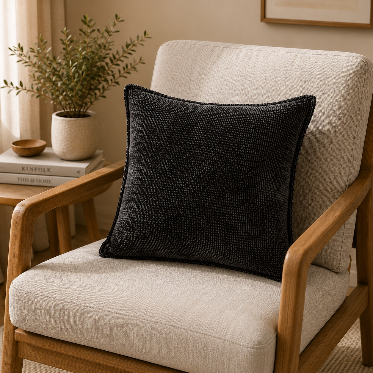 Luxury Chenille Throw Pillow Covers- Black
