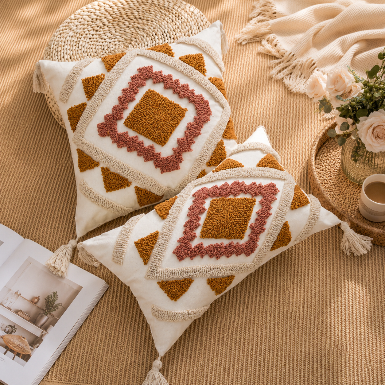 Bohemian Tufted Geometric Cushion Cover