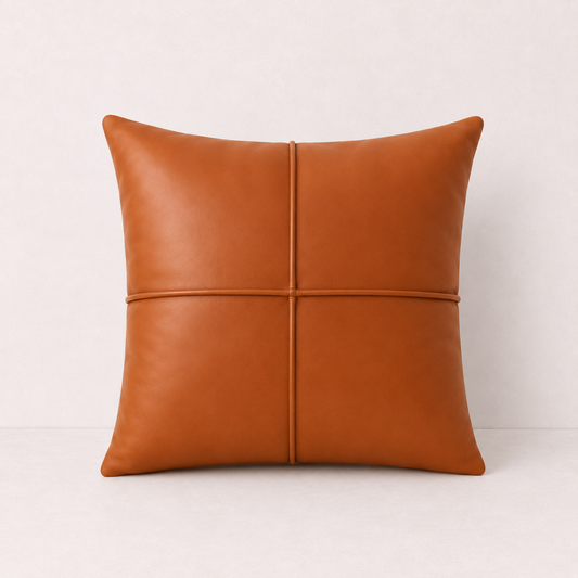 Leather Grid Decorative Pillow Cover - Orange