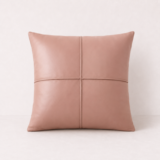 Leather Grid Decorative Pillow Cover- Pink