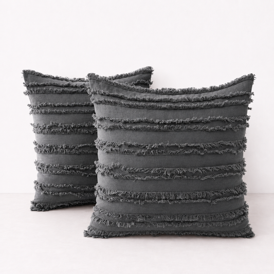 Modern Fringe Decorative Cushion Covers- Grey