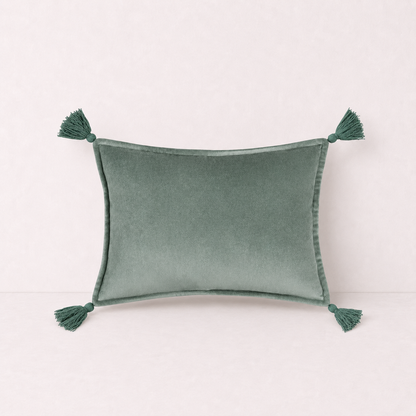 Velvet Tassel Lumbar Pillow Cover- Sage Green