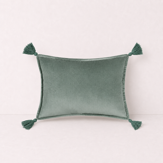 Velvet Tassel Lumbar Pillow Cover- Sage Green