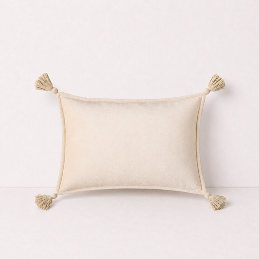 Velvet Tassel Lumbar Pillow Cover- Ivory