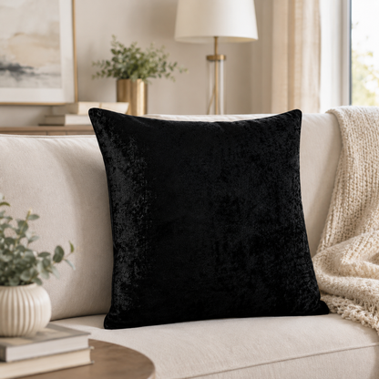 Crushed Velvet Sofa Pillow Cover - Black