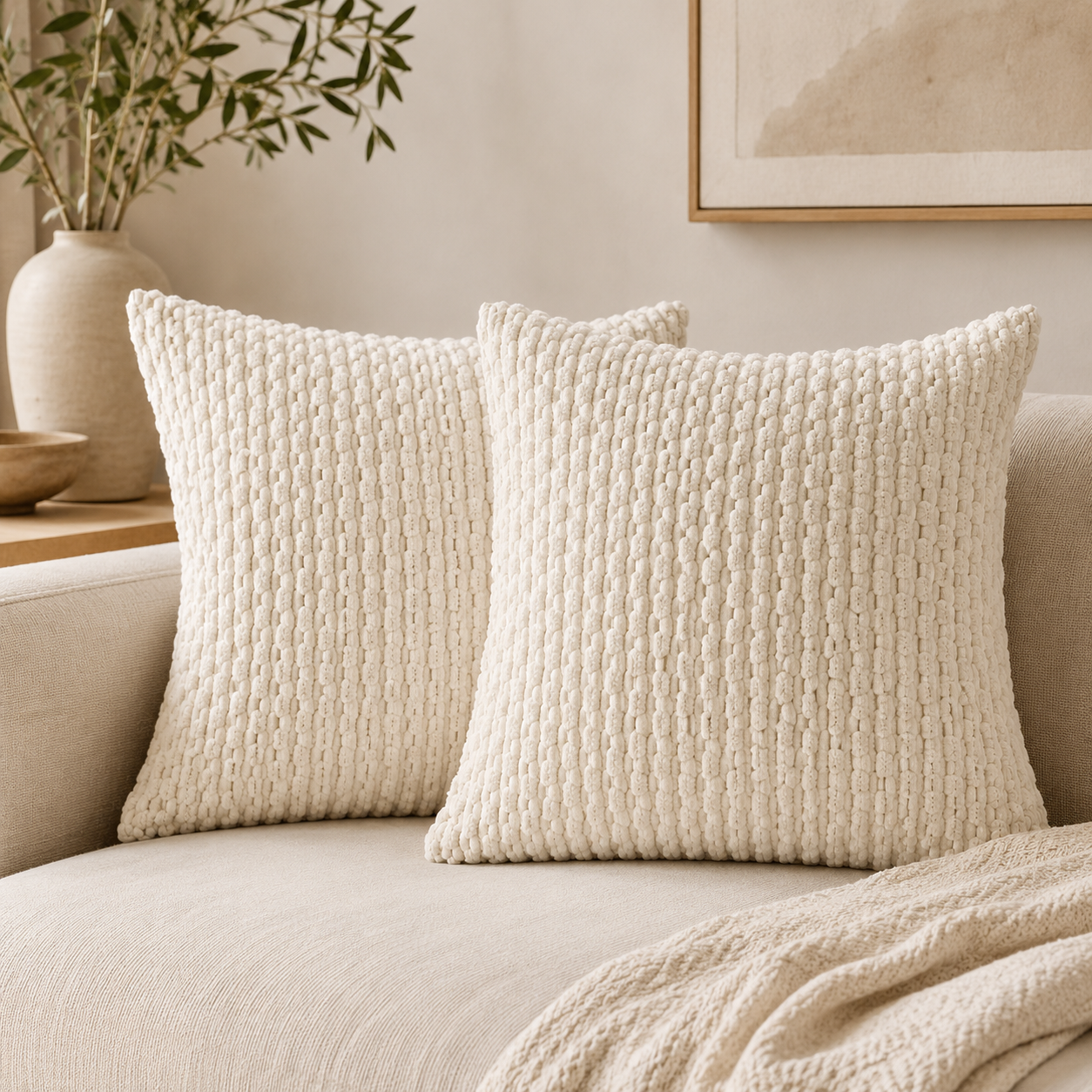 Soft Corduroy Striped Pillow Cover - Beige