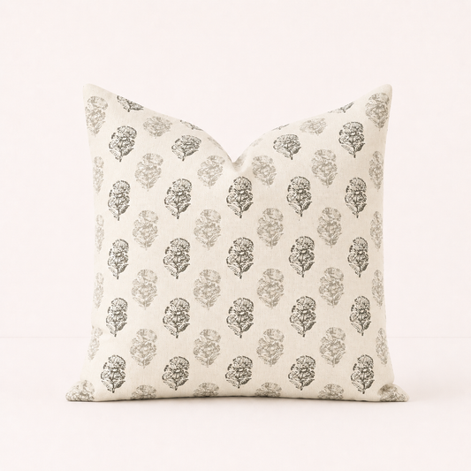 Vintage Block Print Decorative Throw Pillow Cover - Grey