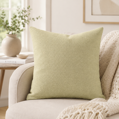 Solid Zipper Linen Pillow Cover - Green
