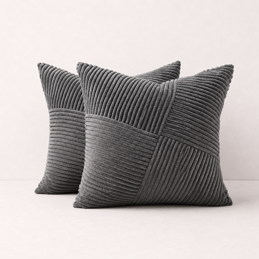 Spring Boho Corduroy Pillow Cover - Dark Grey