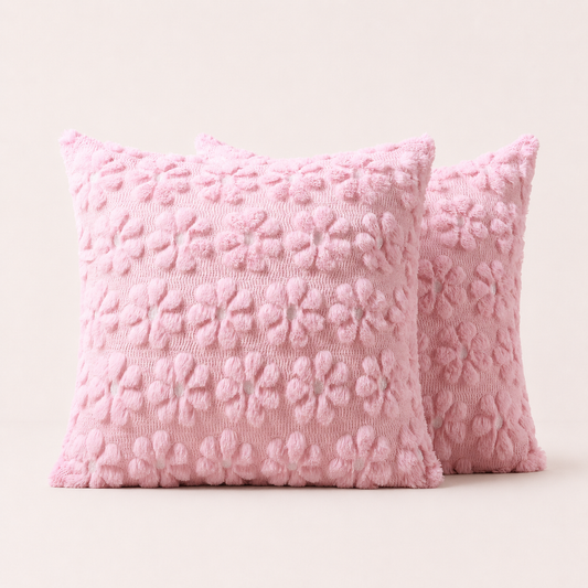 Pink 3D Flower Pillow Cover Set