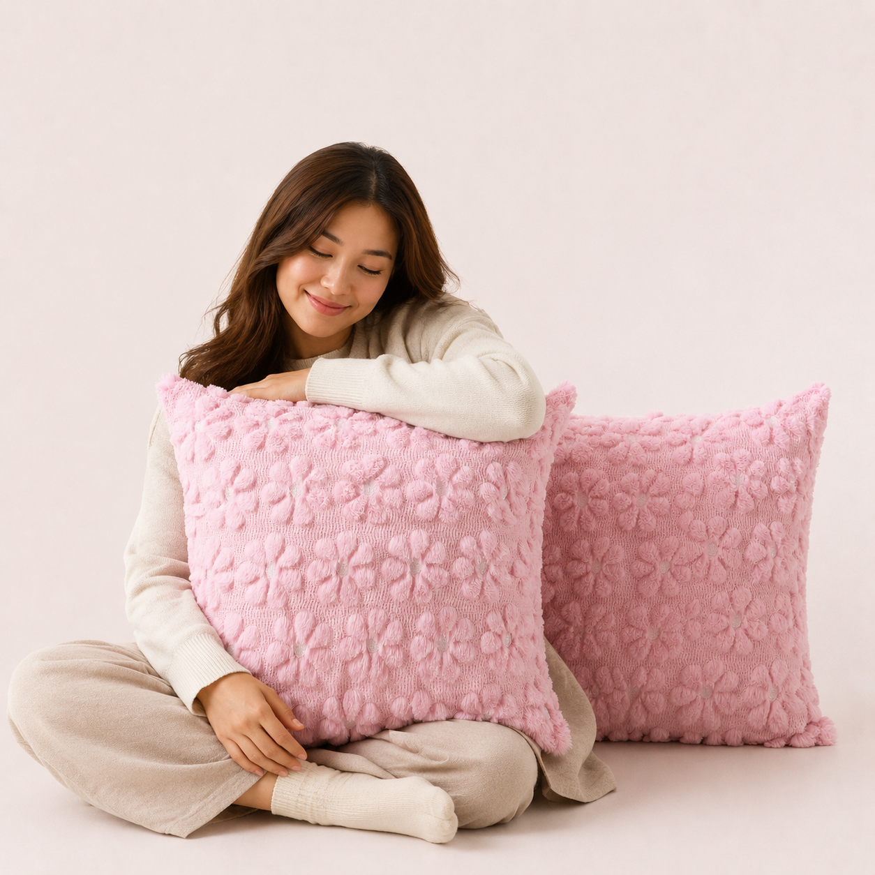 Pink 3D Flower Pillow Cover Set