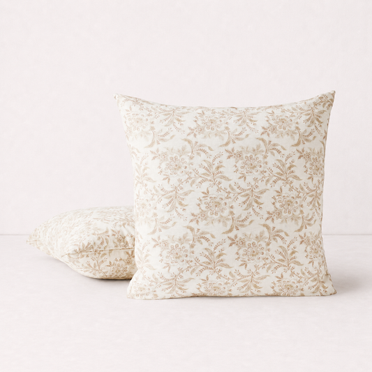 Vintage Floral Decorative Pillow Cover - Beige