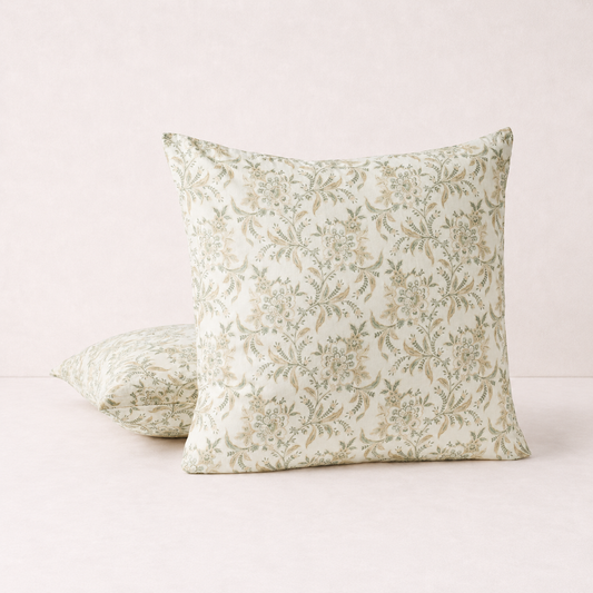 Vintage Floral Decorative Pillow Cover- Sage Green