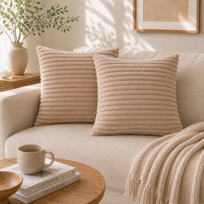 Velvet Ridge Ribbed Pillow Cover