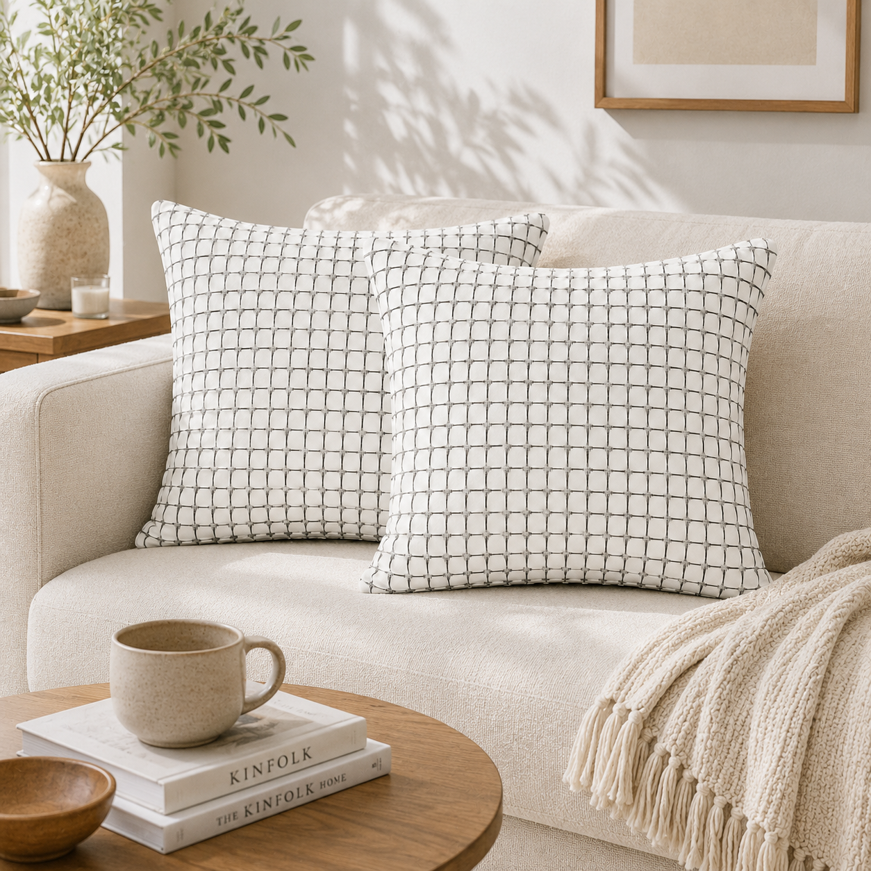 Modern Grid Textured Pillow Cover
