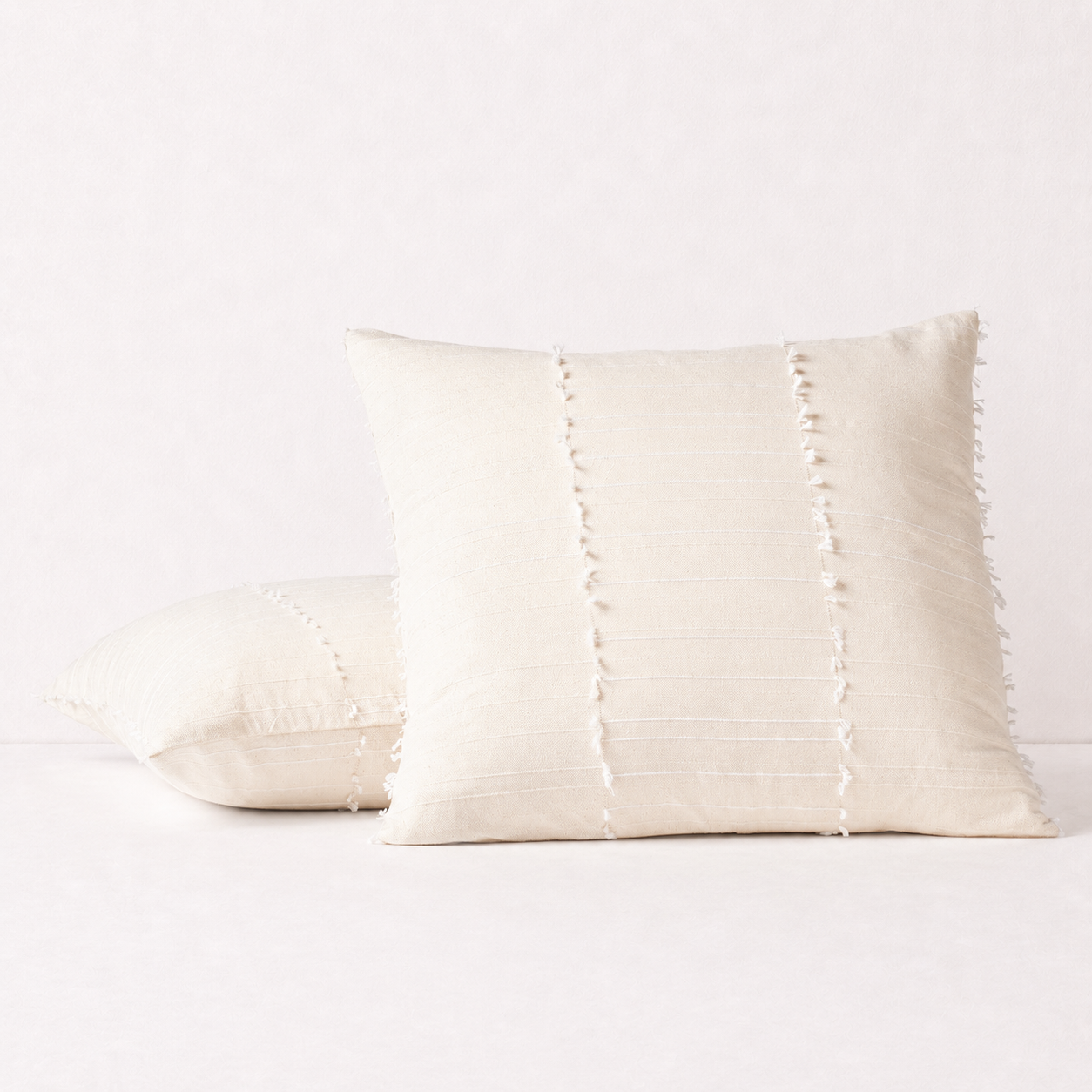 Cream Fringed Textured Decorative Pillow Cove -Ivory