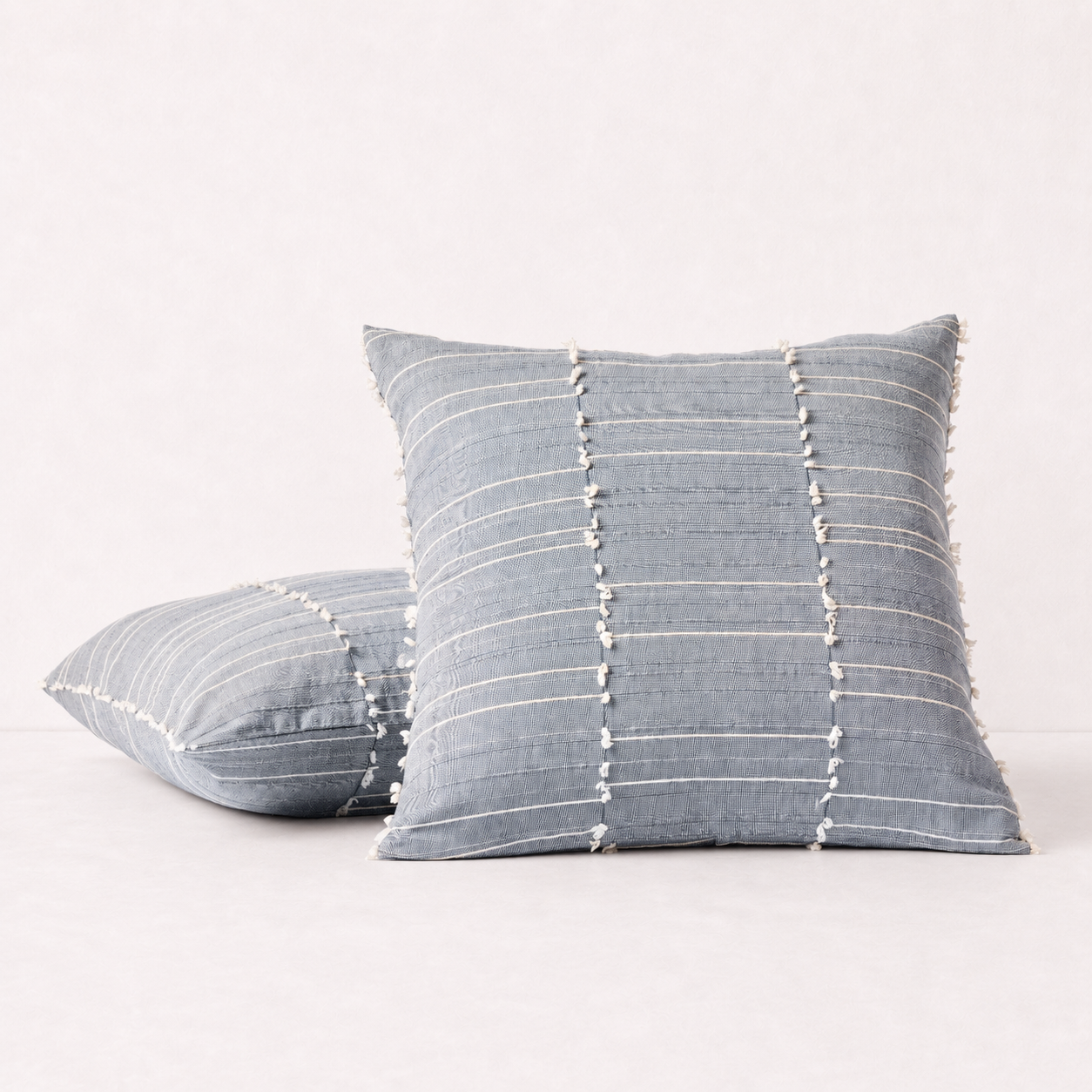 Cream Fringed Textured Decorative Pillow Cove- Grey