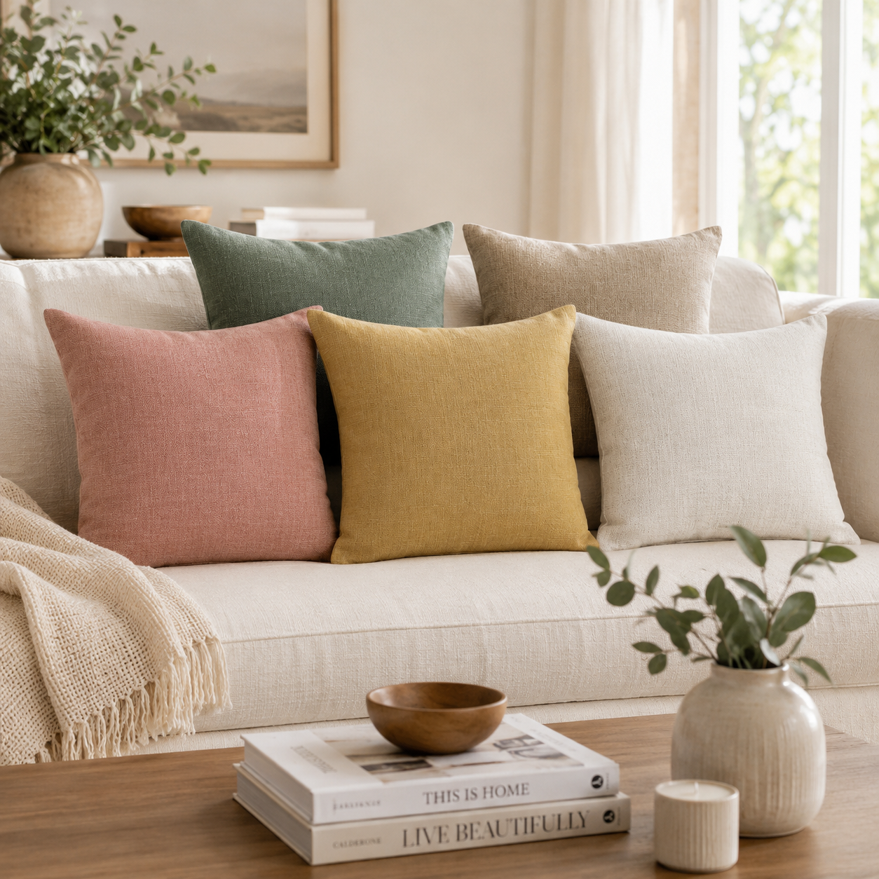 Natural Linen Decorative Pillow Cover - Pink