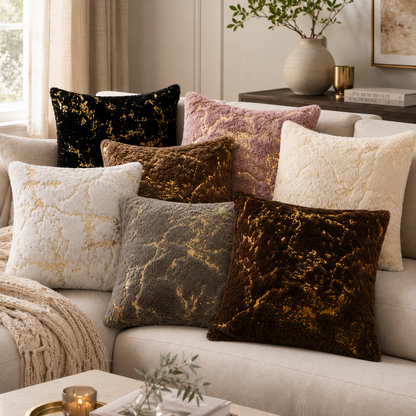 Plush Golden Fur Pillow Cover - Grey