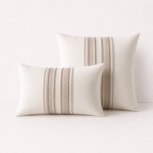 Embroidered Stripe Decorative Pillow Cover - Beige