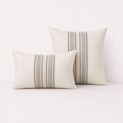 Embroidered Stripe Decorative Pillow Cover - Grey